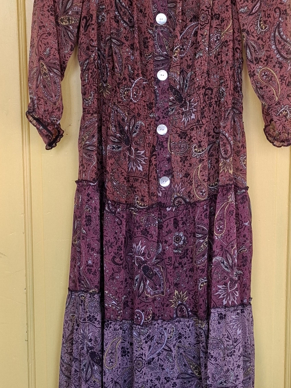 Bohemian Paisley Tiered Maxi Dress in Plum